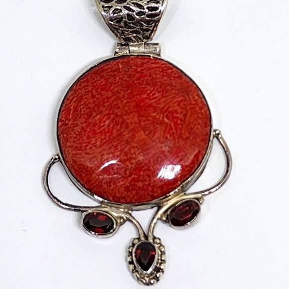 Vintage Red Jasper and Garnet Handmade Sterling Silver Pendant 13.7 grams - Picture 1 of 5